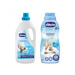 CHICCO Gyermek mosószer Sensitive 1,5 l + Öblítő konc. Édes por 750 ml