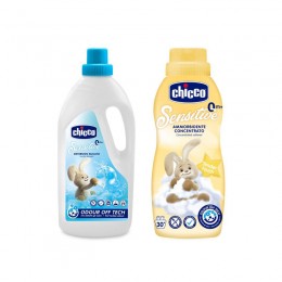 CHICCO Gyermek mosószer Sensitive 1,5 l + Öblítő konc. Gyengéd érintés 750 ml