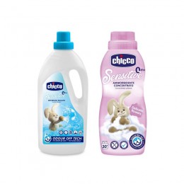 CHICCO Gyermek mosószer Sensitive 1,5 l + Öblítő konc. Virágos ölelés 750 ml