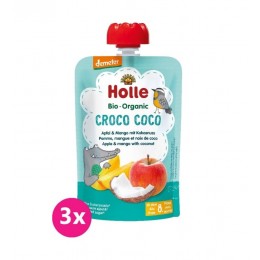 3x Holle Croco Coco Bio gyümölcspüré alma, mangó, kókusz, 100 g (8 m+)