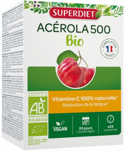 Superdiet Bio Acerola 500Mg +C Rágótabletta 24x