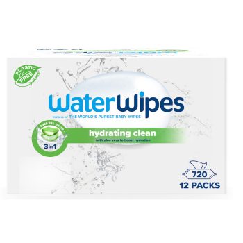   12x WATERWIPES Műanyagmentes nedves törlőkendők Hydrating clean 60 db  ( 720 db )