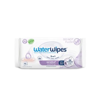   12x WATERWIPES Műanyagmentes nedves törlőkendők Soothing clean 60 db  ( 720 db )