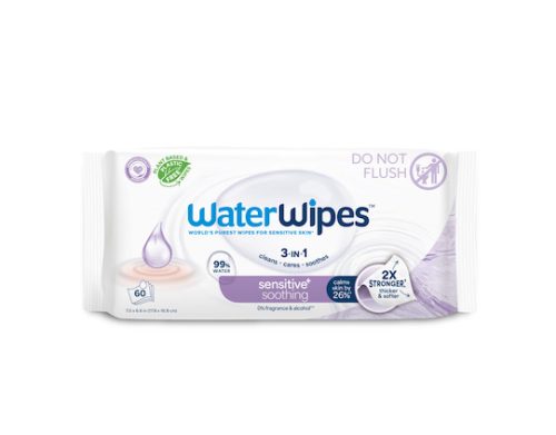 12x WATERWIPES Műanyagmentes nedves törlőkendők Soothing clean 60 db  ( 720 db )