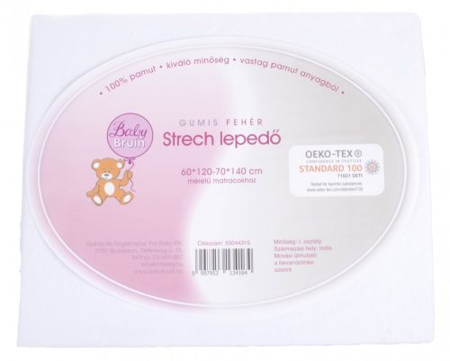 BabyBruin® 100% rugalmas pamut, fehér  strech lepedő 60*120-70*140 cm-ig 