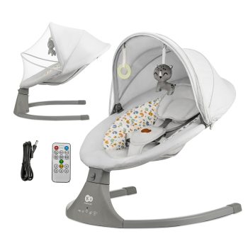   KINDERKRAFT Pihenőszék hintával és dallammal 2 az 1-ben Lumi, 9 kg-ig, Premium Light Grey