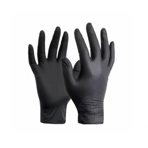 Egyszerhasználatos púdermentes nitril kesztyű, 100 db / 1 doboz (fekete, M)