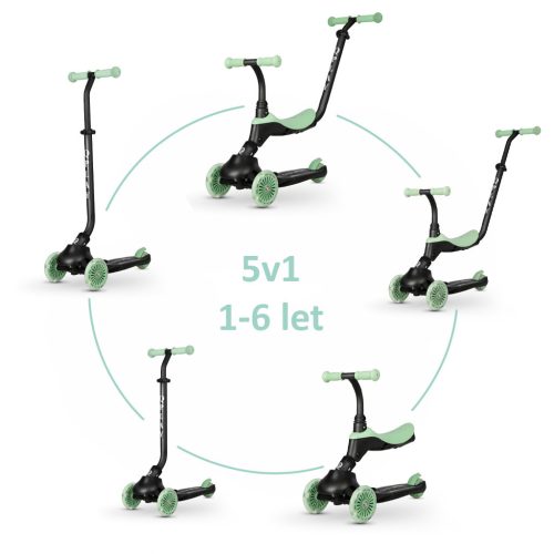 QPLAY futóbicikli / roller Sema Evo LED fényekkel Jade Green, kor 1 - 6 év, 50 kg-ig