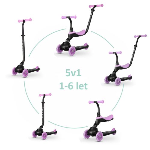 QPLAY futóbicikli/roller  Sema Evo  LED fényekkel Violet, kor 1 - 6 év, 50 kg-ig