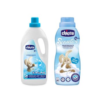   CHICCO Baba Mosószer Sensitive 1,5 l + Öblítő Tömény Édes Mosópor 750 ml