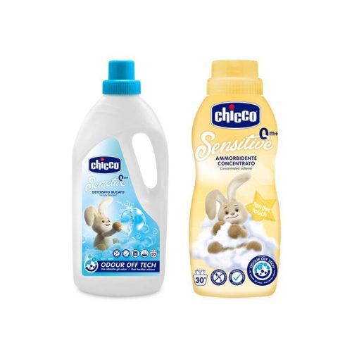 CHICCO Sensitive gyermek mosószer 1,5 l + Koncentrált öblítő Finom Érintés 750 ml