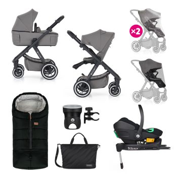   PETITE&MARS Kombinált babakocsi ICON 2in1 Dove Grey XXL AIR + Core Pro i-Size Black Grey  + Bázis