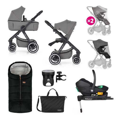 PETITE&MARS Kombinált babakocsi ICON 2in1 Dove Grey XXL AIR + Core Pro i-Size Black Grey  + Bázis