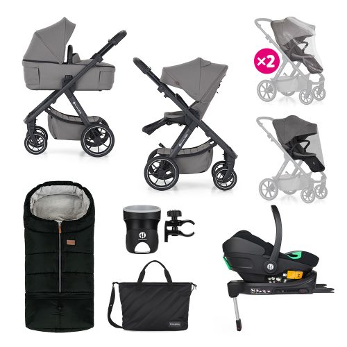 PETITE&MARS Kombinált babakocsi ICON 2in1 Dove Grey XXL RWS + Core Pro i-Size Black Grey  + Bázis